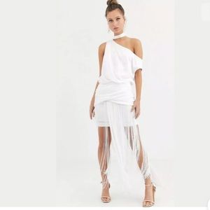ASOS One Shoulder Fringe Dress w/ Satin Top NWT